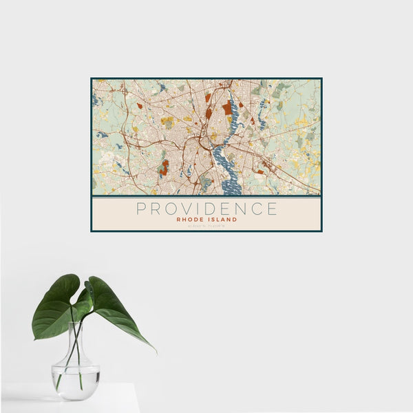 Providence - Rhode Island Map Print in Woodblock