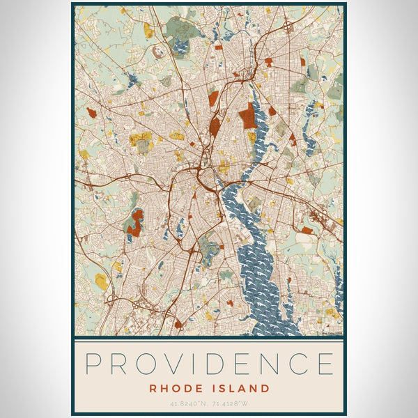 Providence - Rhode Island Map Print in Woodblock