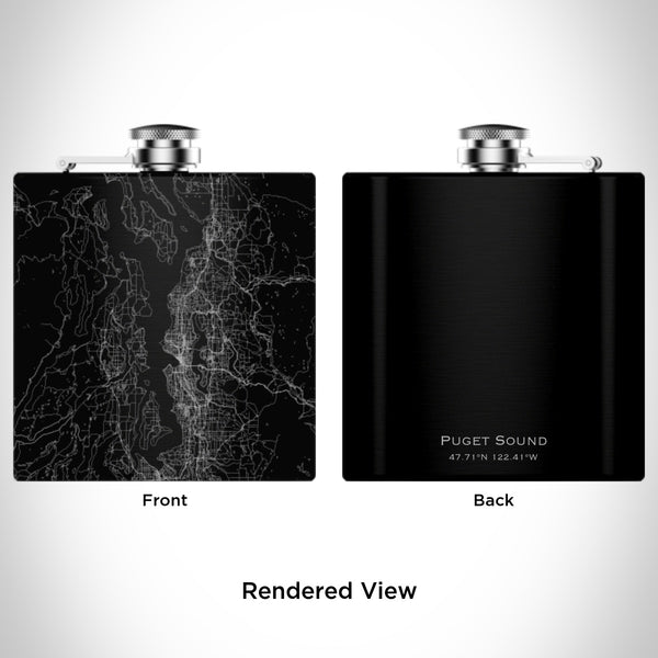 Puget Sound - Washington Map Hip Flask in Matte Black