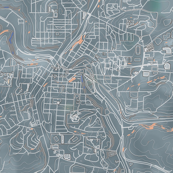 Pullman Washington Map Print in Afternoon Style Zoomed In Close Up Showing Details