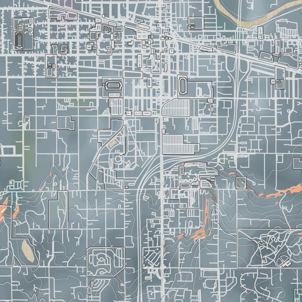 Puyallup Washington Map Print in Afternoon Style Zoomed In Close Up Showing Details