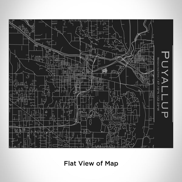 Rendered View of Puyallup Washington Map Engraving on 20oz Stainless Steel Insulated Bottle with Bamboo Top in Black