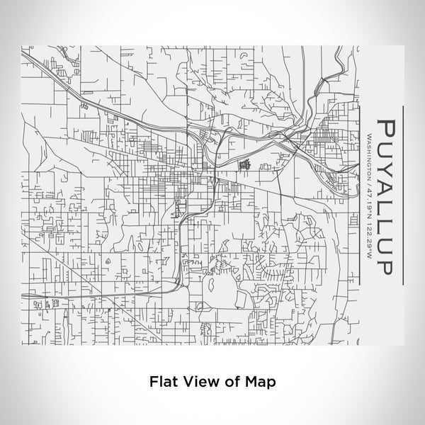 Rendered View of Puyallup Washington Map Engraving on 20oz Stainless Steel Insulated Bottle with Bamboo Top in White