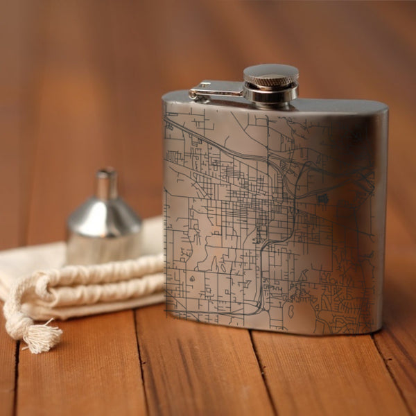 Puyallup Washington Custom Engraved City Map Inscription Coordinates on 6oz Stainless Steel Flask