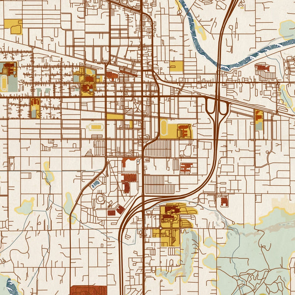 Puyallup Washington Map Print in Woodblock Style Zoomed In Close Up Showing Details