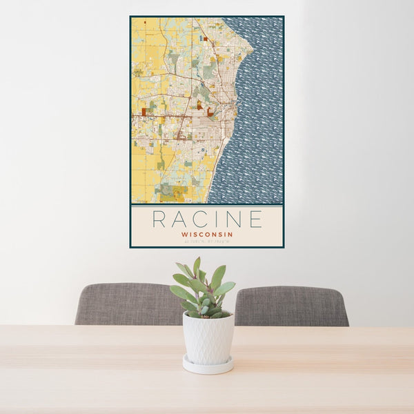 Racine - Wisconsin Map Print in Woodblock