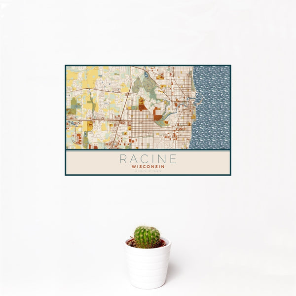 Racine - Wisconsin Map Print in Woodblock