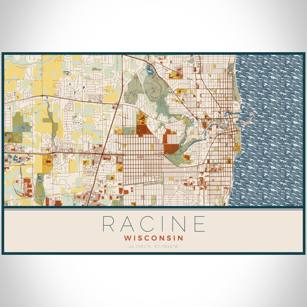 Racine - Wisconsin Map Print in Woodblock