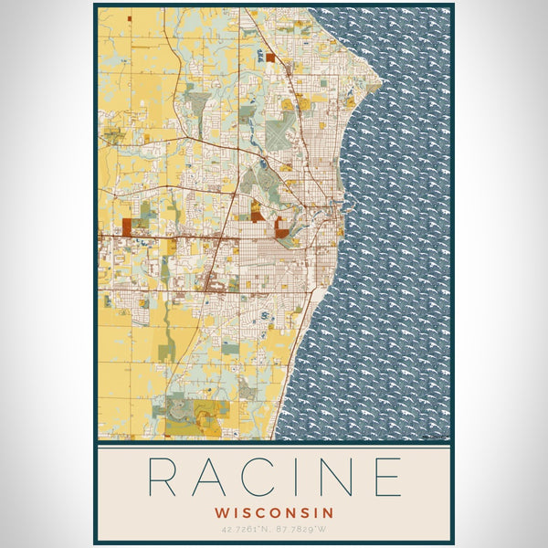 Racine - Wisconsin Map Print in Woodblock