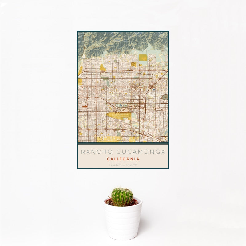Rancho Cucamonga - California Map Print in Woodblock