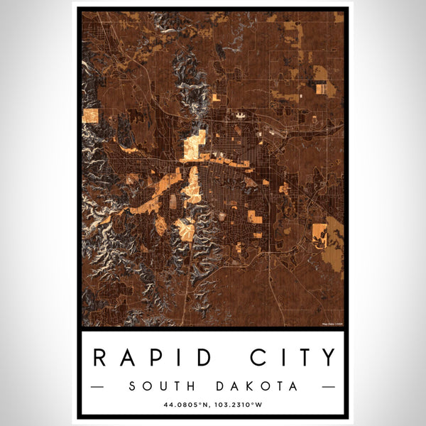 Rapid City - South Dakota Map Print in Ember