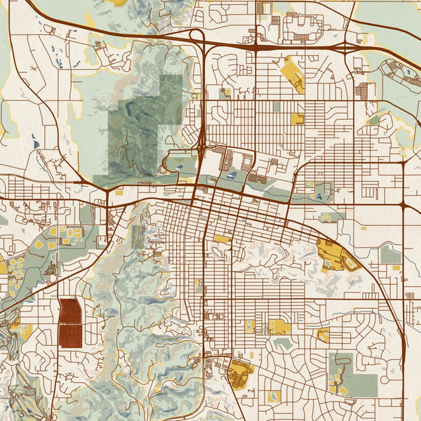 Rapid City - South Dakota Map Print in Woodblock