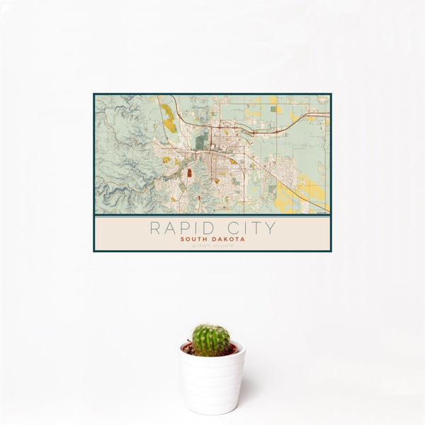 Rapid City - South Dakota Map Print in Woodblock