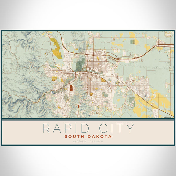 Rapid City - South Dakota Map Print in Woodblock