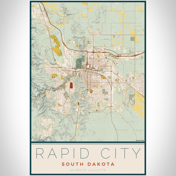 Rapid City - South Dakota Map Print in Woodblock