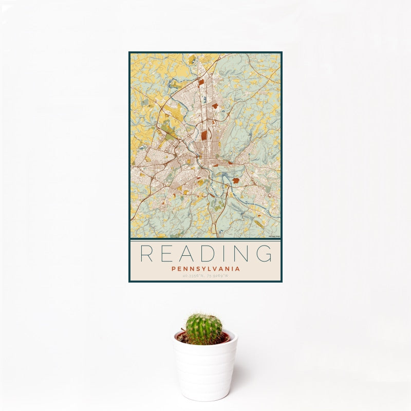 Reading - Pennsylvania Map Print in Woodblock