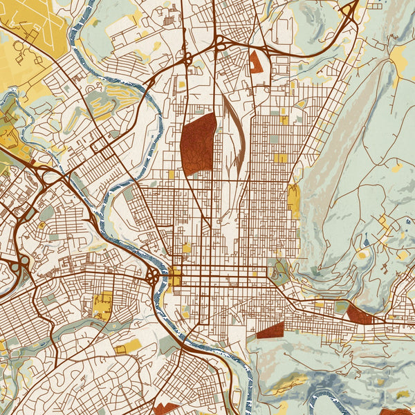 Reading - Pennsylvania Map Print in Woodblock