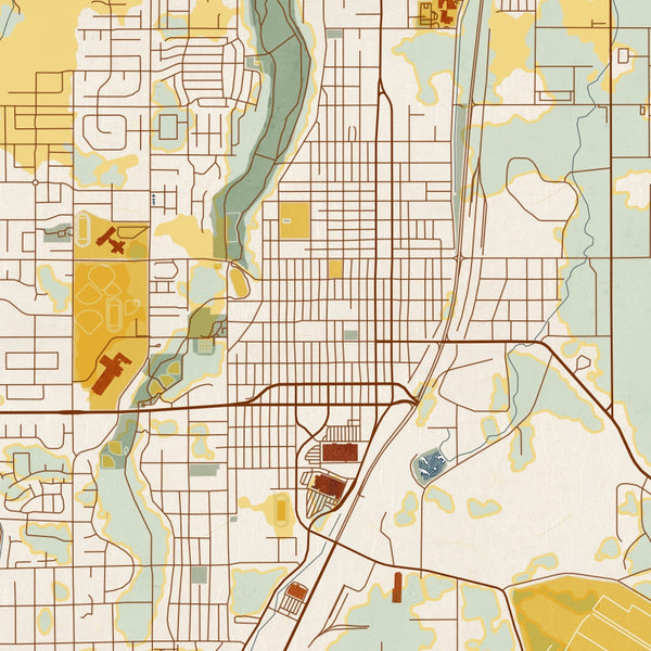 Redmond - Oregon Map Print in Woodblock