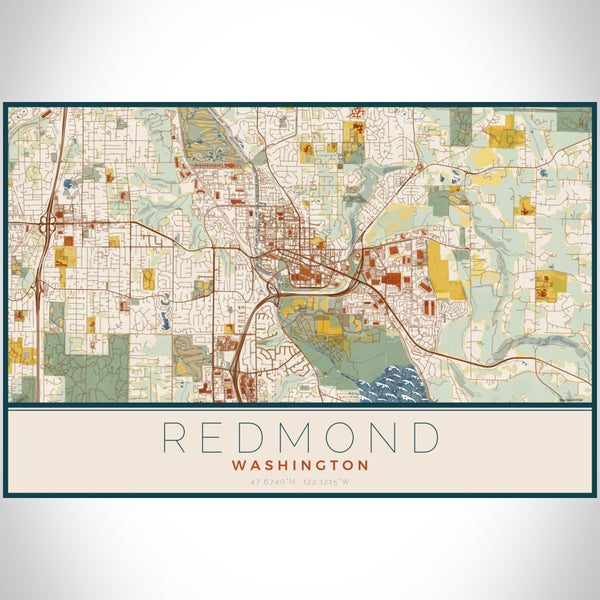 Redmond - Washington Map Print in Woodblock