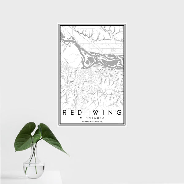 16x24 Red Wing Minnesota Map Print Portrait Orientation in Classic Style With Tropical Plant Leaves in Water