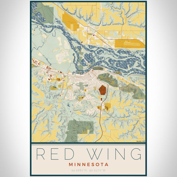Red Wing Minnesota Map Print Portrait Orientation in Woodblock Style With Shaded Background