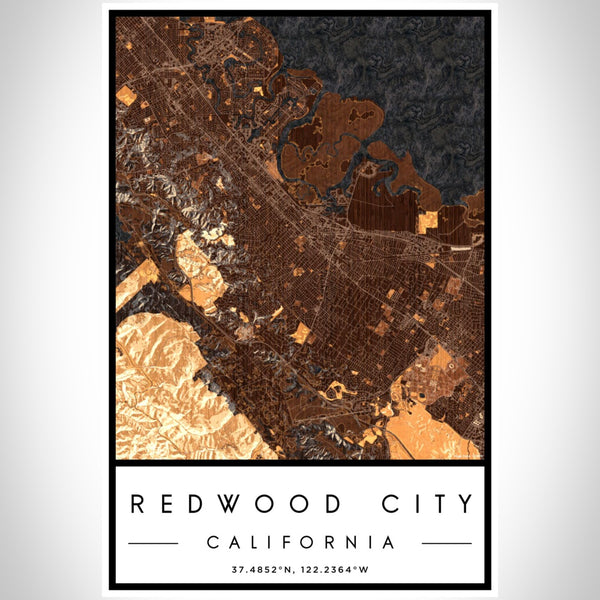 Redwood City - California Map Print in Ember