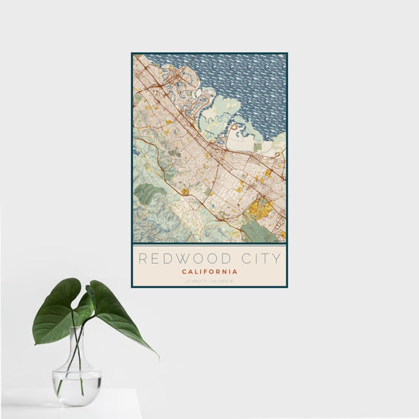 Redwood City - California Map Print in Woodblock