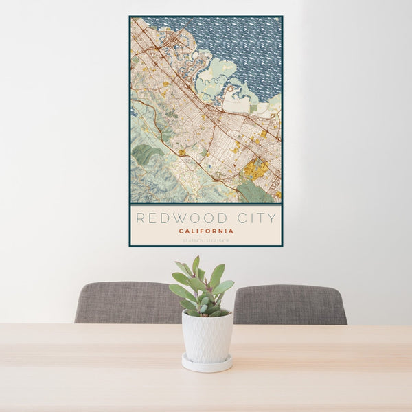 Redwood City - California Map Print in Woodblock