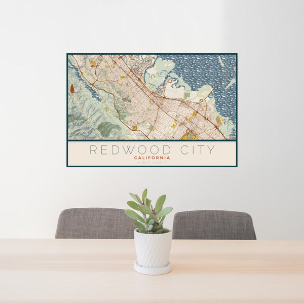 Redwood City - California Map Print in Woodblock