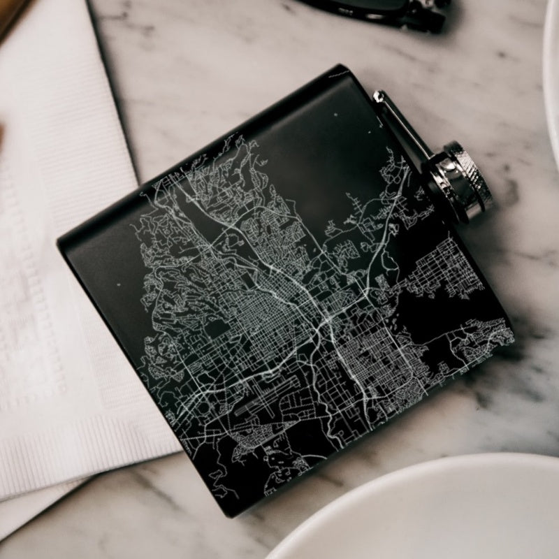 Reno - Nevada Map Hip Flask in Matte Black