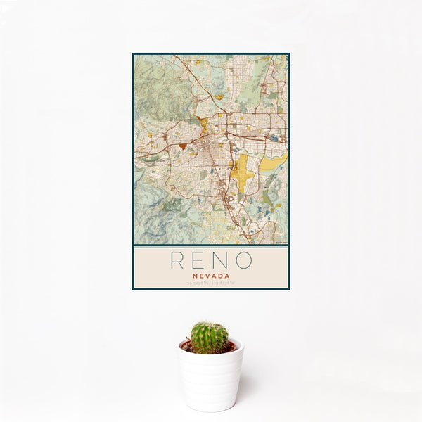 Reno - Nevada Map Print in Woodblock