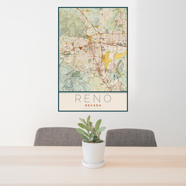Reno - Nevada Map Print in Woodblock