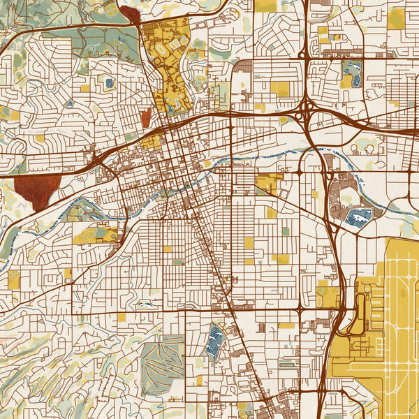 Reno - Nevada Map Print in Woodblock