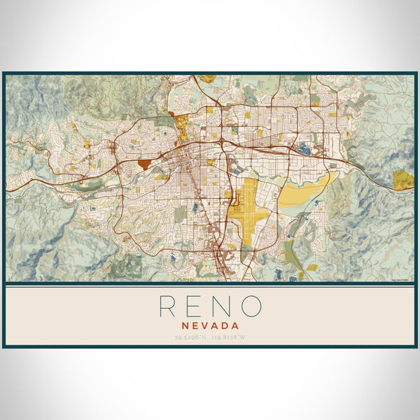 Reno - Nevada Map Print in Woodblock