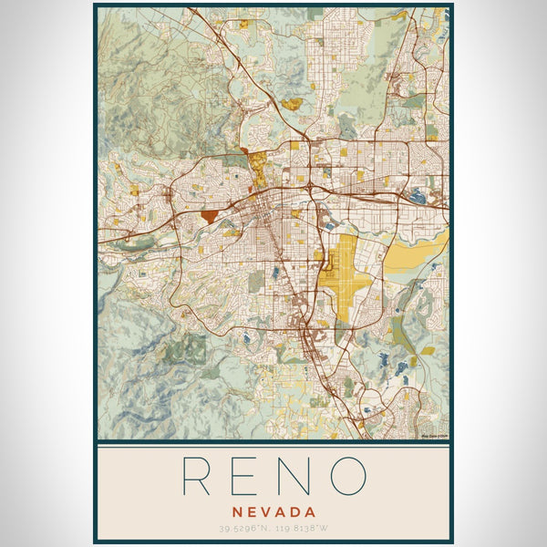 Reno - Nevada Map Print in Woodblock