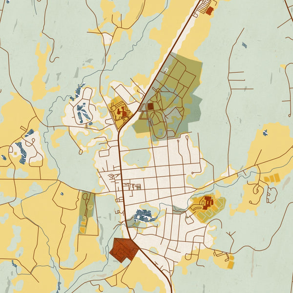 Rhinebeck - New York Map Print in Woodblock