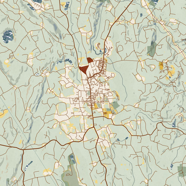 Ridgefield - Connecticut Map Print in Woodblock