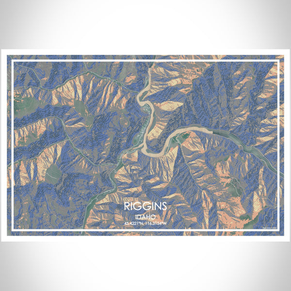 Riggins Idaho Map Print Landscape Orientation in Afternoon Style With Shaded Background
