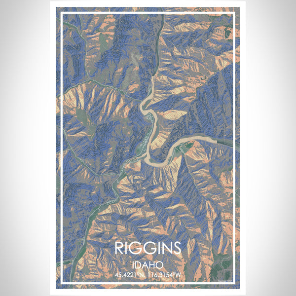 Riggins Idaho Map Print Portrait Orientation in Afternoon Style With Shaded Background