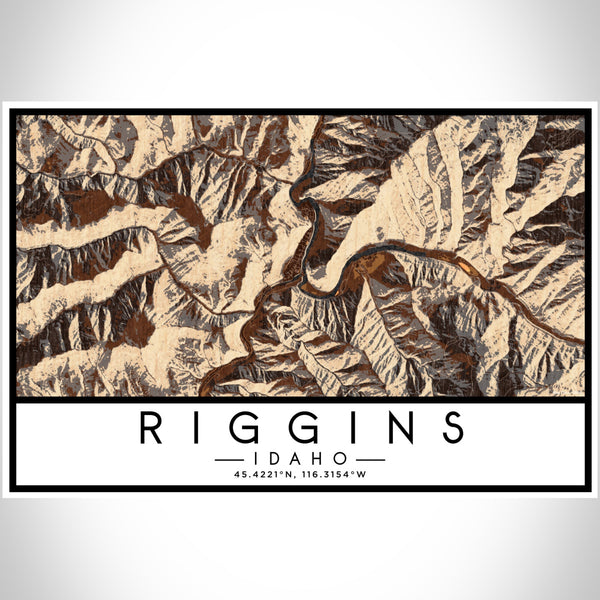 Riggins Idaho Map Print Landscape Orientation in Ember Style With Shaded Background