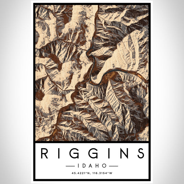 Riggins Idaho Map Print Portrait Orientation in Ember Style With Shaded Background