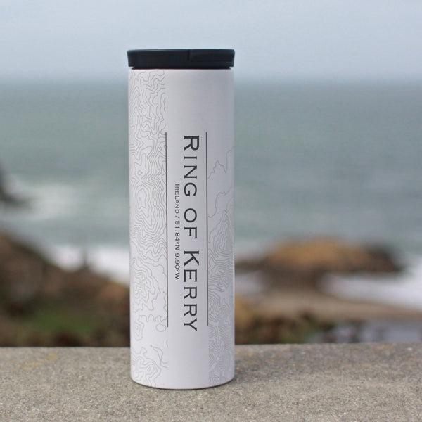 Ring of Kerry Ireland Custom Engraved City Map Inscription Coordinates on 17oz Stainless Steel Insulated Tumbler in White