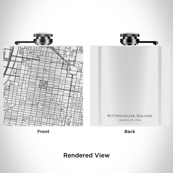 Rendered View of Rittenhouse Square Phila Map Engraving on 6oz Stainless Steel Flask in White