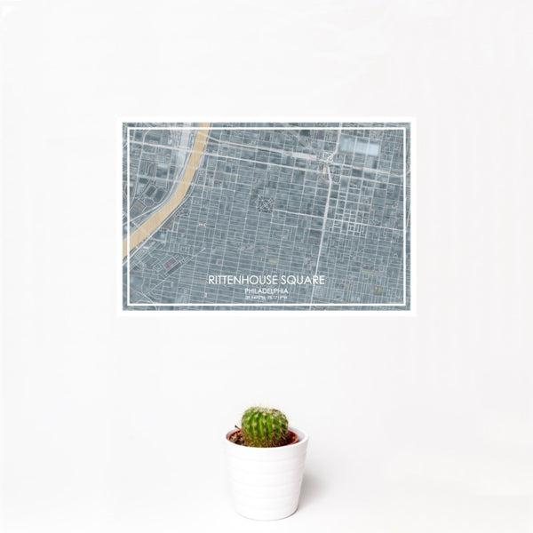 12x18 Rittenhouse Square Philadelphia Map Print Landscape Orientation in Afternoon Style With Small Cactus Plant in White Planter