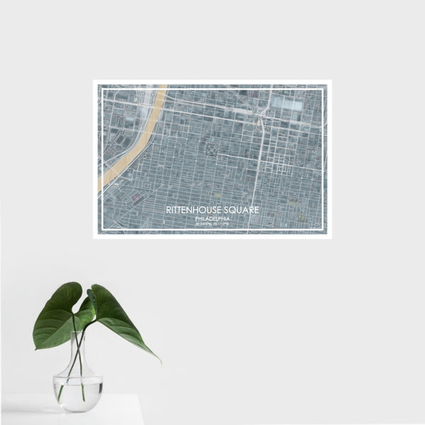 16x24 Rittenhouse Square Philadelphia Map Print Landscape Orientation in Afternoon Style With Tropical Plant Leaves in Water
