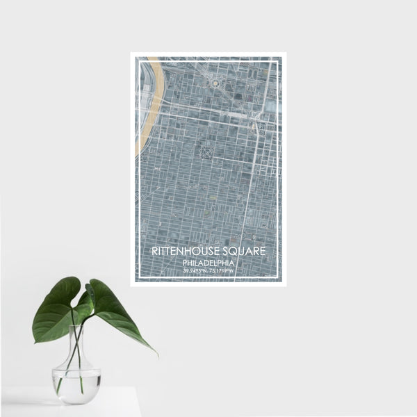 16x24 Rittenhouse Square Philadelphia Map Print Portrait Orientation in Afternoon Style With Tropical Plant Leaves in Water