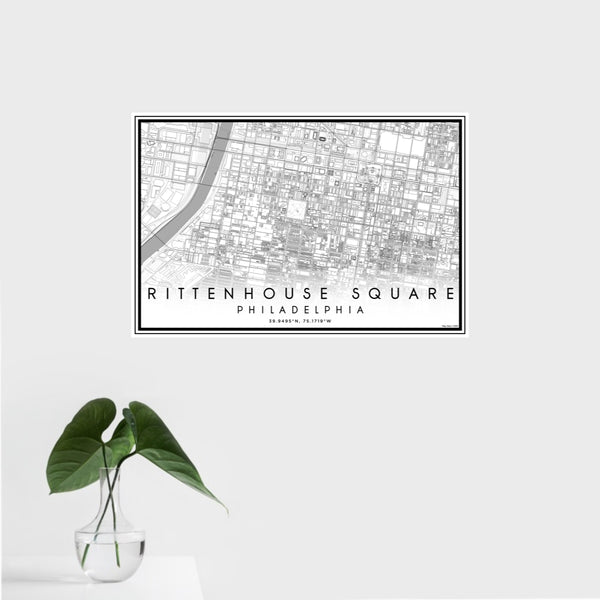 16x24 Rittenhouse Square Philadelphia Map Print Landscape Orientation in Classic Style With Tropical Plant Leaves in Water