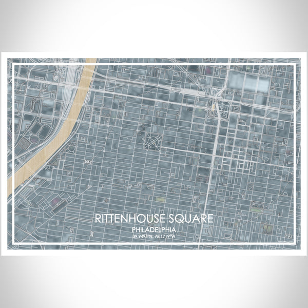 Rittenhouse Square Philadelphia Map Print Landscape Orientation in Afternoon Style With Shaded Background