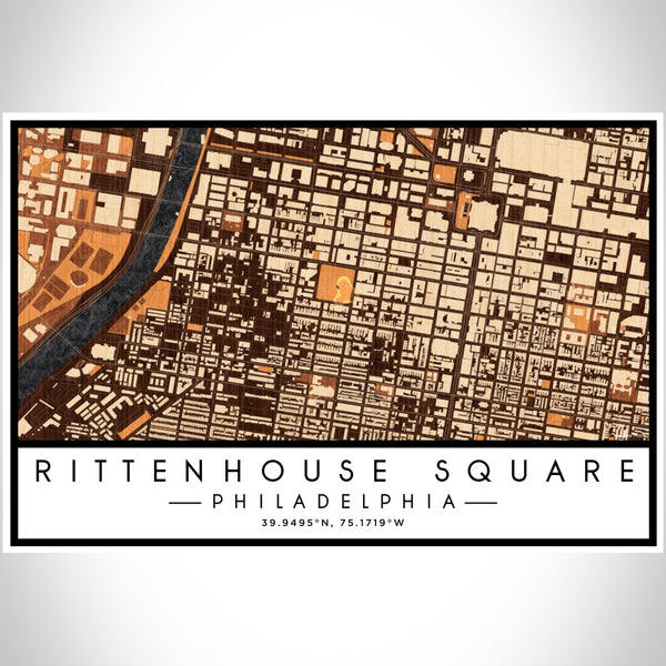 Rittenhouse Square Philadelphia Map Print Landscape Orientation in Ember Style With Shaded Background