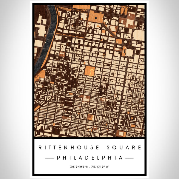 Rittenhouse Square Philadelphia Map Print Portrait Orientation in Ember Style With Shaded Background
